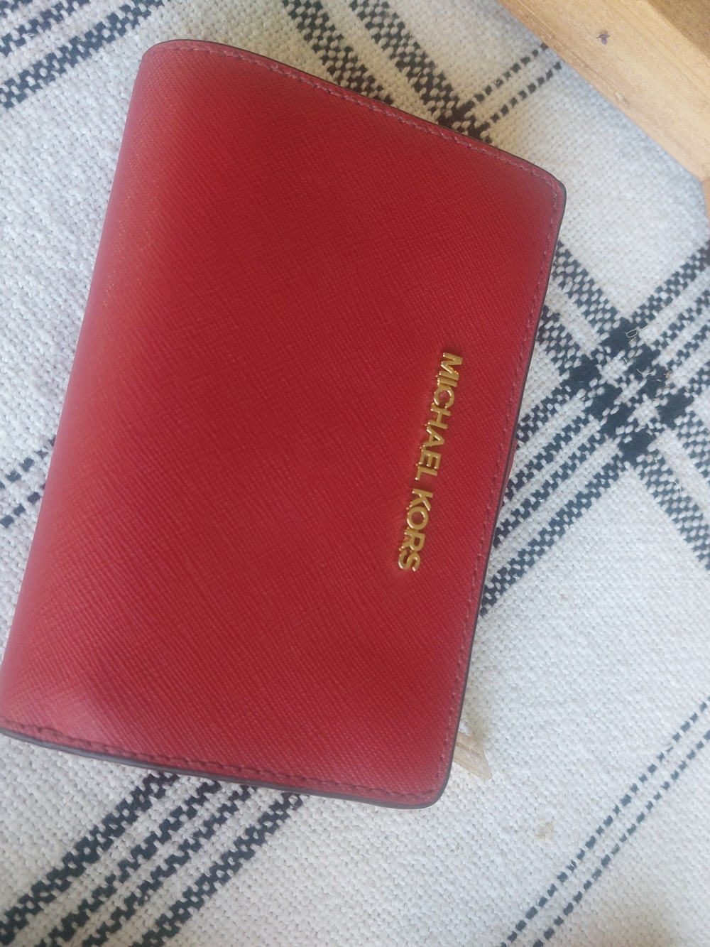 Michael Kors Red Saffiano Leather Bifold Wallet with Gold Logo